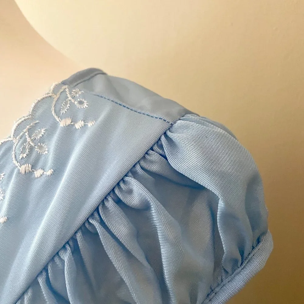Vintage Nightgown Blue Nylon with Ruffled Cap Sleeves Medium - Picture 6 of 8
